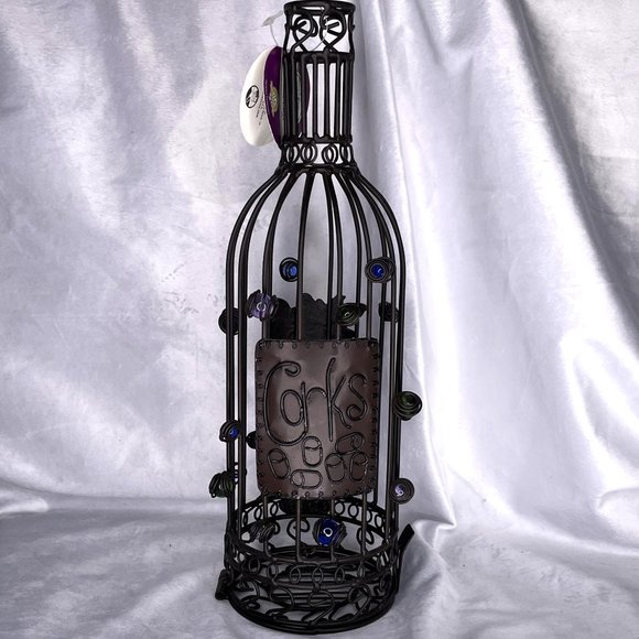 2009 Epic Products Wine Bottle Cork Cage Whimsy 14" Metal w/Glass Beads - Picture 1 of 9